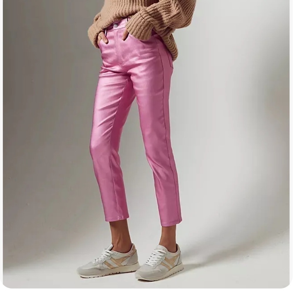 Anthropologie Avec Les Filles Anja Metallic Stretch Pants SZ 28 Barbie pink
